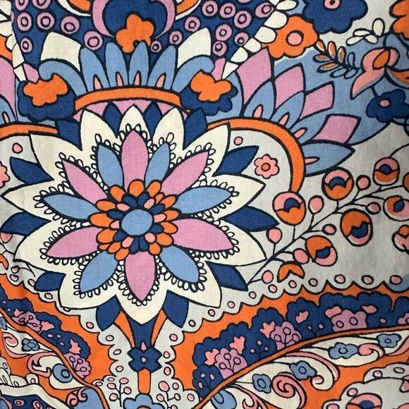 Talbots XL Classic Cotton Button Down Shirt Royal Palm Paisley Orange Blue - Picture 12 of 12